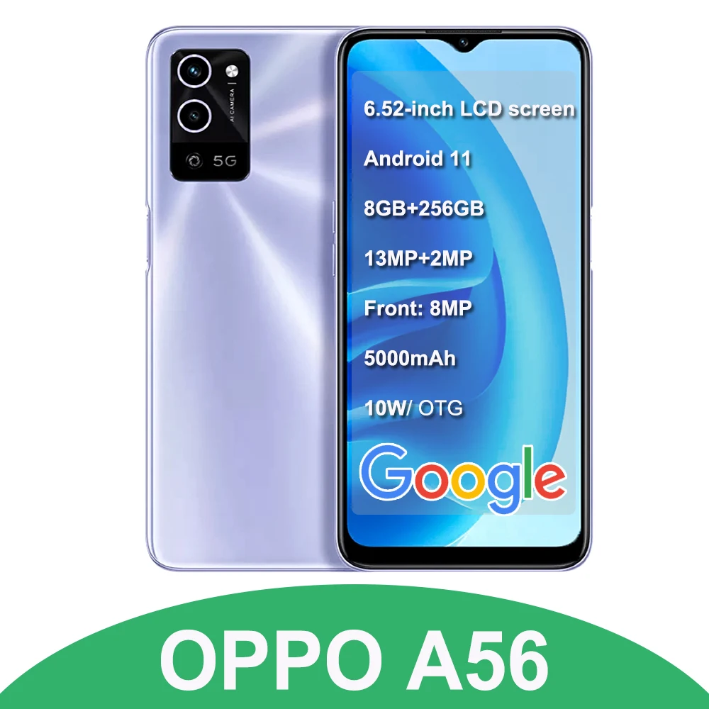 OPPO A56 5g dual sim dual standby genuine smart phone 8GB+256G/5000mah long battery life AI beauty camera phone-B