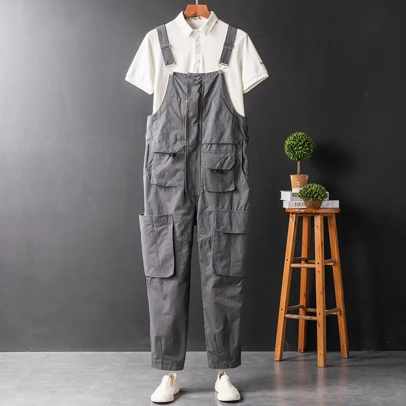 Straight Tube Multi Pockets Work Suit Hip-hop Jumpsuit Couple's Casual Style Suspender Cargo Pants Bib Coverall Trousers