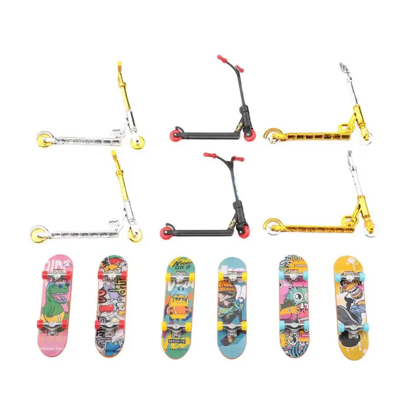 6pcs Mini Finger Skateboard With 6pc Scooter Venue Combination Set For Children Indoor Home Toy Mini Figure Skate Stunt For Kids