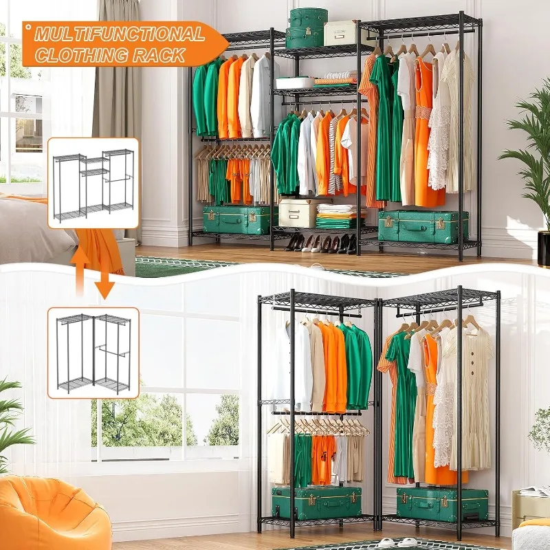 Clothes Rack Heavy Duty Load 840 LBS Adjustable Clothing Racks for Hanging Clothes,Metal Portable and Sturdy
