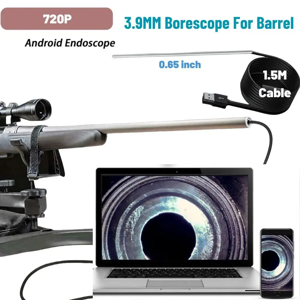 3.9mm Lens Rifle Endoscope Camera Flexible Probe Visual Barrel Inspection Tool Fits .15 Caliber & Larger Gun Inspection Camera