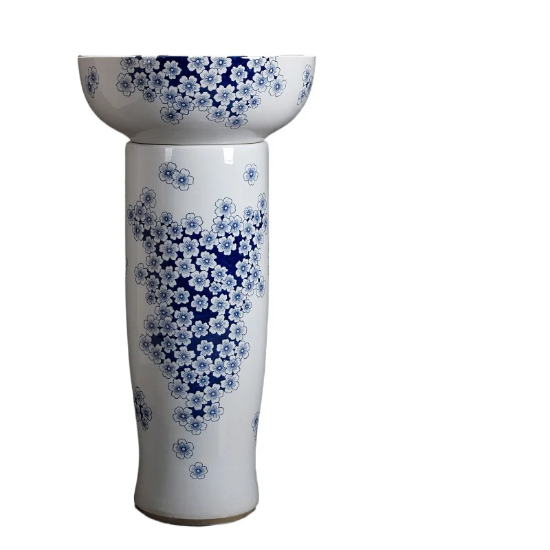 

Ручная роспись сине-белой колонной умывальник Китайское искусство керамический умывальник имитация ретро напольного типа встроенный