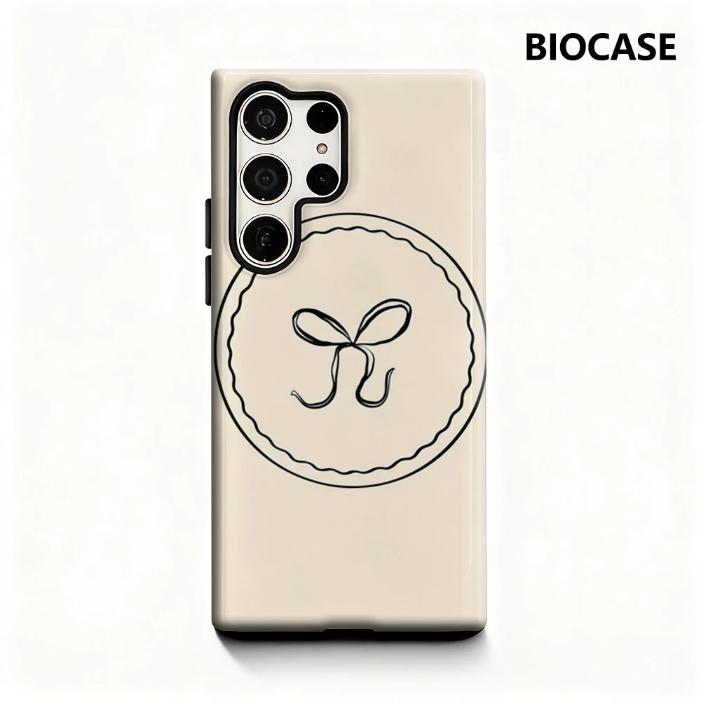 Circular Bow Logo Phone Case for Samsung Galaxy S25 Ultra S24 S23 Ultra Plus Glossy Double-layer Back Cover