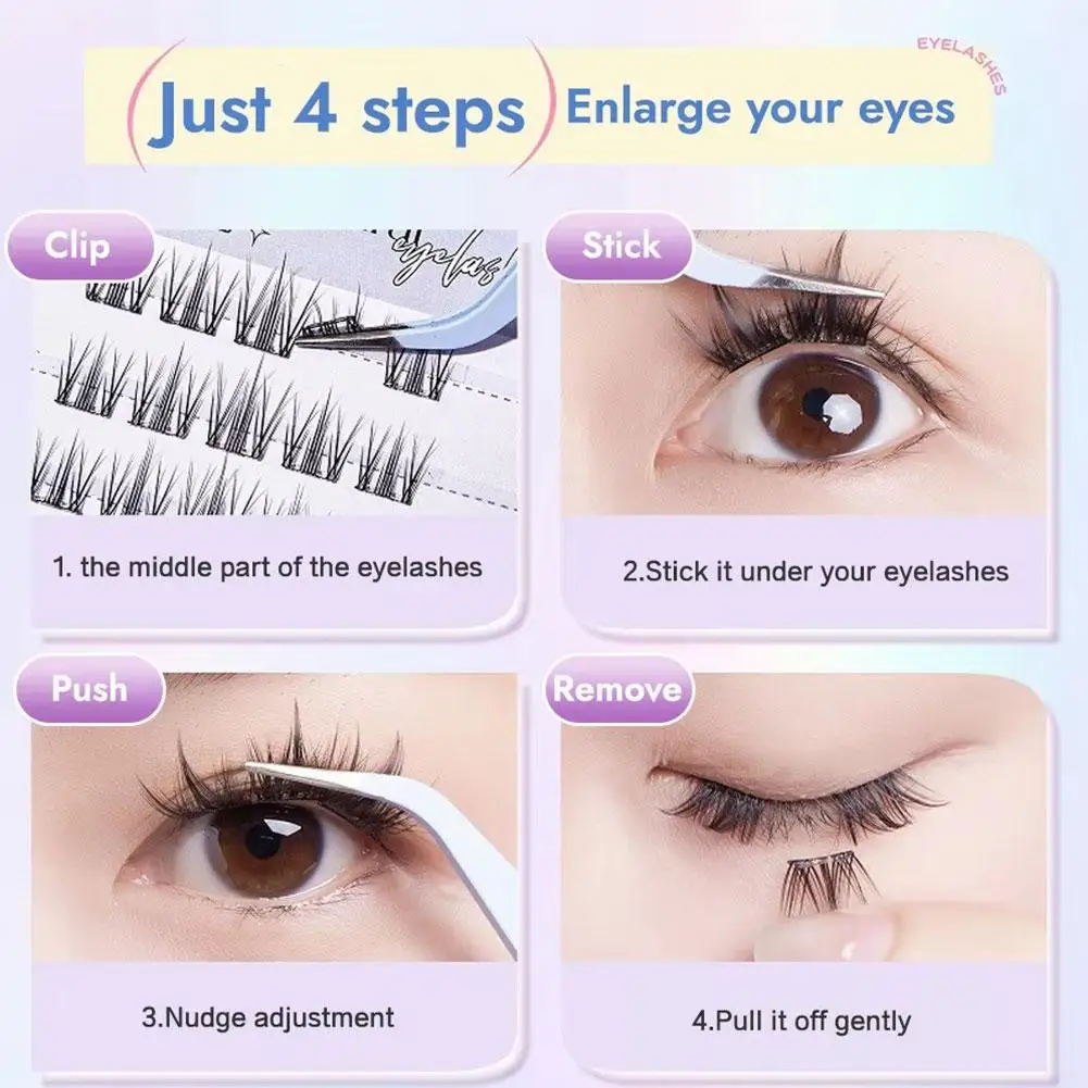 Kleberfreie Wimpern, selbstklebend, wiederverwendbar, Cluster-Wimpern, koreanisches Make-up, DIY, natürliche individuelle Manga-Wimperncluster