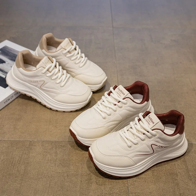 Fashionable New Round Toe Comfortable Thick Soled Women's Shoes Popular in Spring Autumn Elegant Lace Up Sports Leisure Shoes