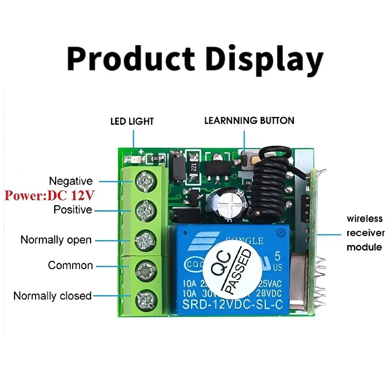 12V 10A relay receiver 433 Mhz universal wireless switch Led light door garage door remote opening and closing wireless remote c
