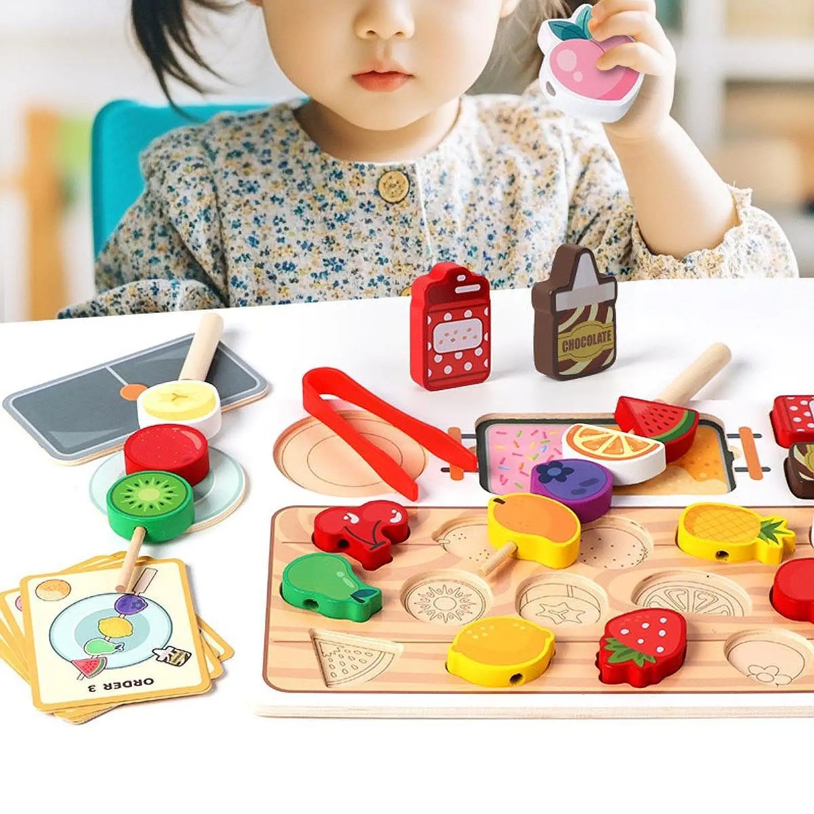 Jouets de fruits en bois, nourriture de jeu en bois pour les tout-petits âgés de 3, 4, 5, 6 ans, cadeaux
