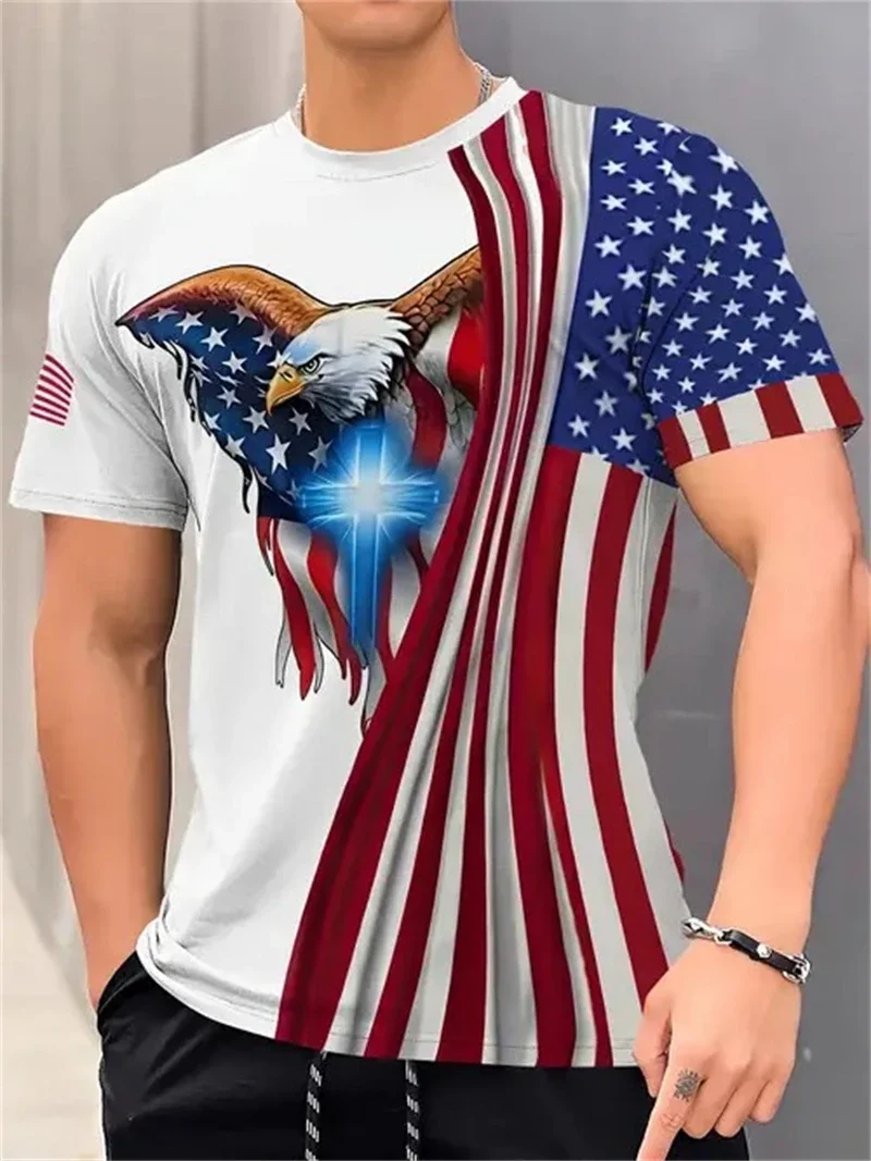 Herren-T-Shirt mit amerikanischer Flagge und Adler-Aufdruck, kurzärmelig, Rundhalsausschnitt, patriotisches Freizeit-Oberteil