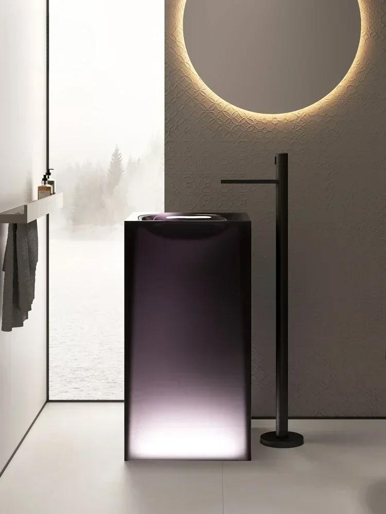 Hot SalesCustomized Transparent Column Wash Basin Hotel Toilet Integrated Floor Washstand