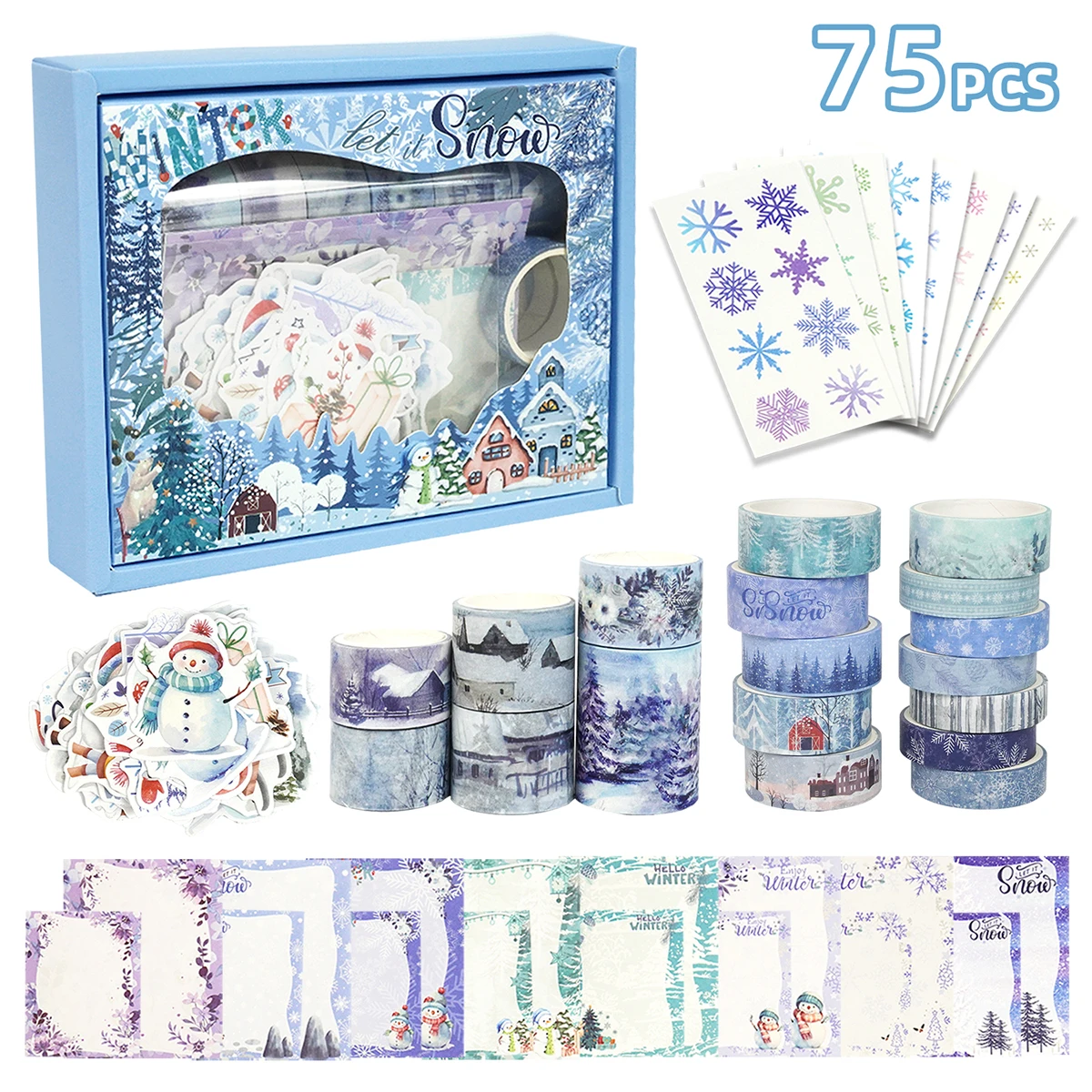 75 ピース/セット、クリスマス雪景色と和紙テープセット、テープと紙カードの組み合わせデザイン、クリスマスの日のシリーズ装飾