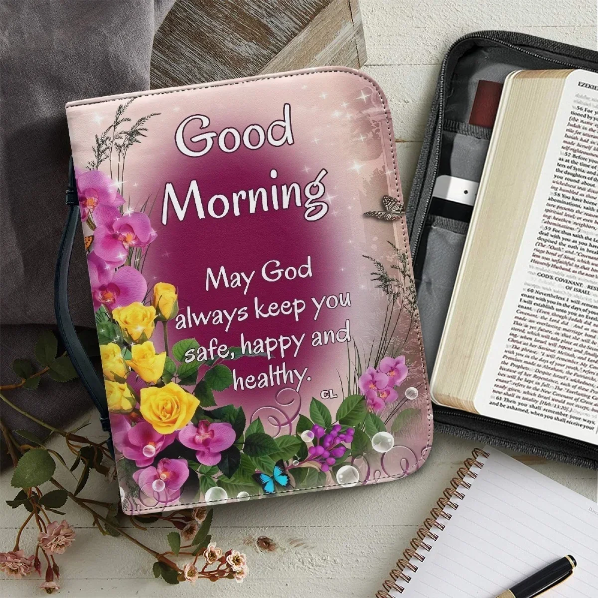 

Morning Prayer Purple Floral Print Women's Christian Bags Female Holy Bible Bag Protable Tote Book Holy Storage Boxes for Ladies