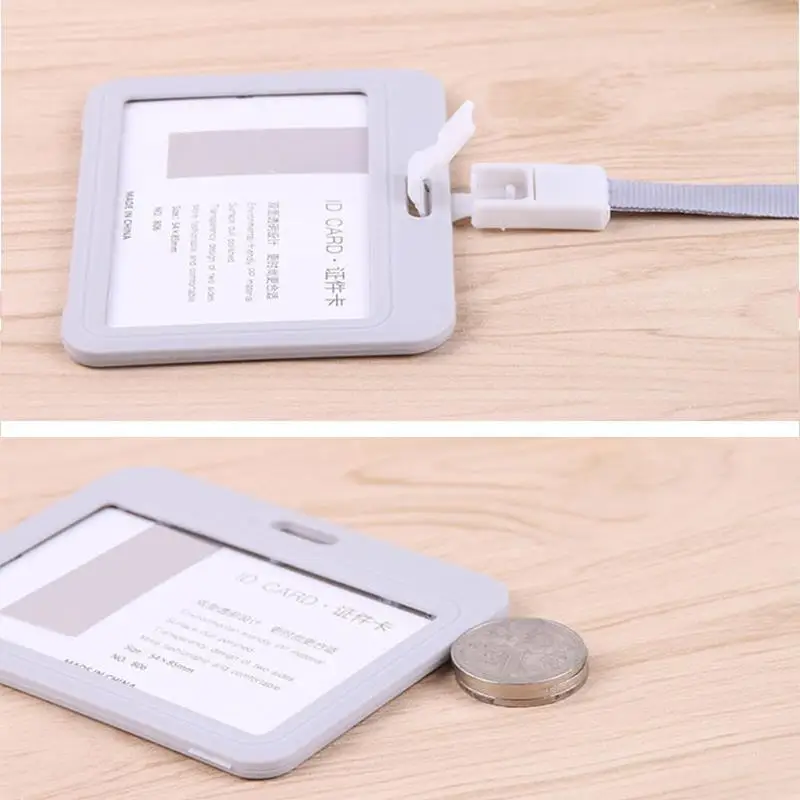 1Pc Horizontal Double Sided ID Card Holder Hanging Rope Transparent Waterproof Name Badge Holder Horizontal Id Badge Holder