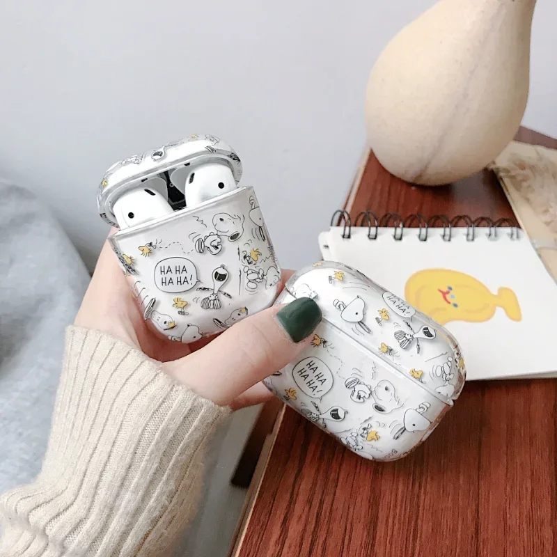 Capa Snoopy bonito para Airpods, fone de ouvido, PC Hard Headset, fone de ouvido sem fio, Apple Airpod Pro 2, 1, 2, 3