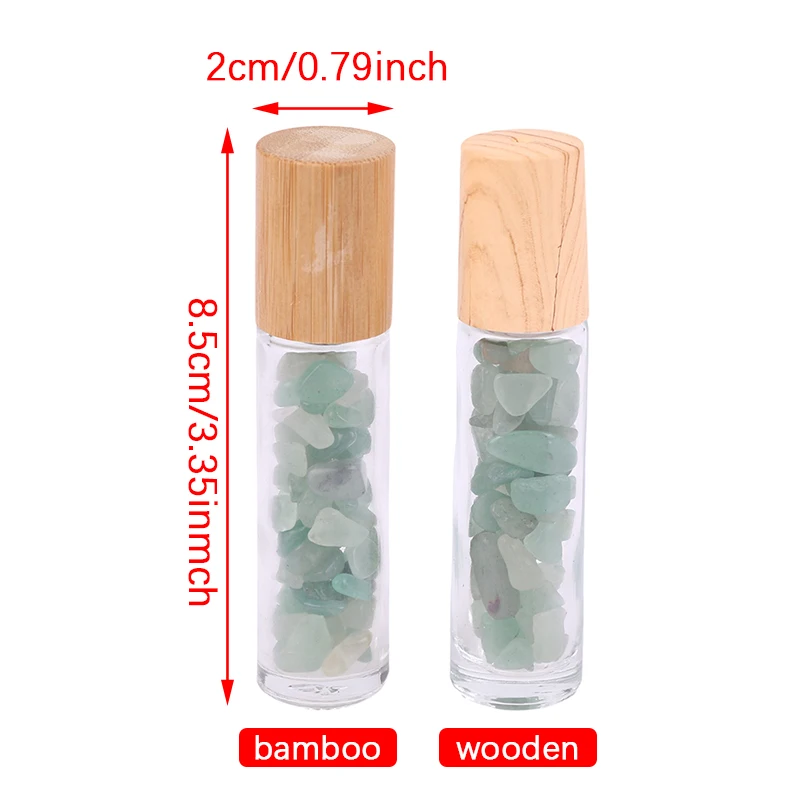 10ml Roll On Bottle Essential Oil Natural Jade Roller Bottles with Crystal Chip Glass Travel Refillable Bottle Containers