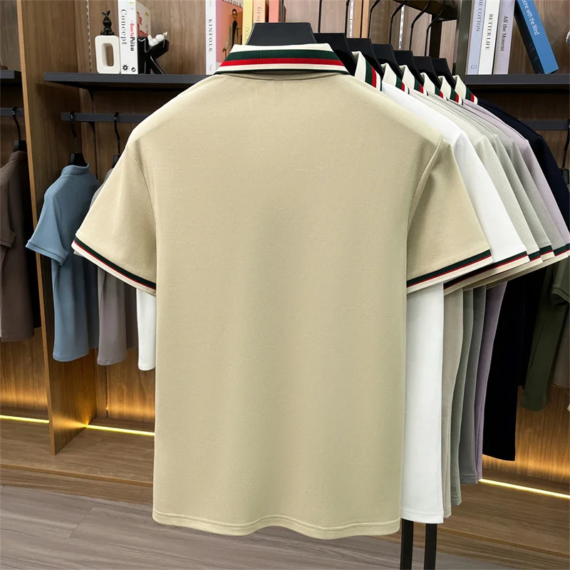 High-End Seide Baumwolle Kurzarm Herren POLO Shirt Sommer Mode Marke Boutique Bienen Stickerei Freizeit Business Flip-up T-Shirt – Detail 6