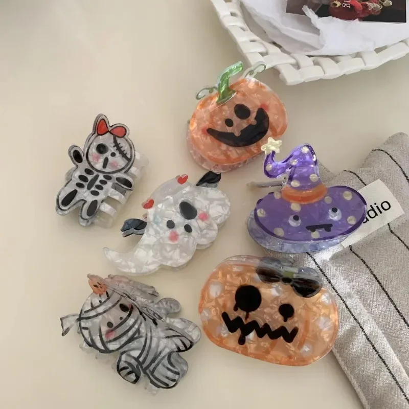 Pinza de pelo de dibujos animados de Halloween para mujer, calabaza divertida, fantasma, Calavera, cangrejo, pinzas de pelo de terror, Clip acrílico fuerte, accesorios para el cabello, nuevo