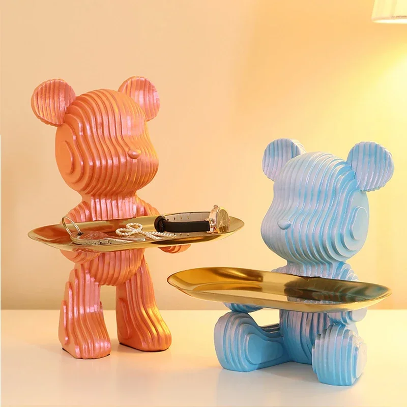 ЭРМАКОВА Скульптура Смола Милый Геометрический Абстракционный Ящик Для Хранения Медведя Домашняя Гостиная Настольный Поднос Для Хранения Декоративная Статуя