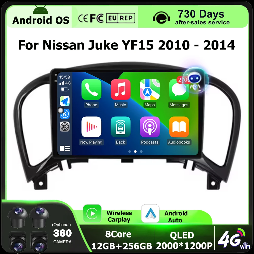 

Car Radio Multimedia Video Player GPS Navigation For Nissan Juke YF15 2010 - 2014 Android 15 Auto Carplay Bluetooth DSP No 2Din