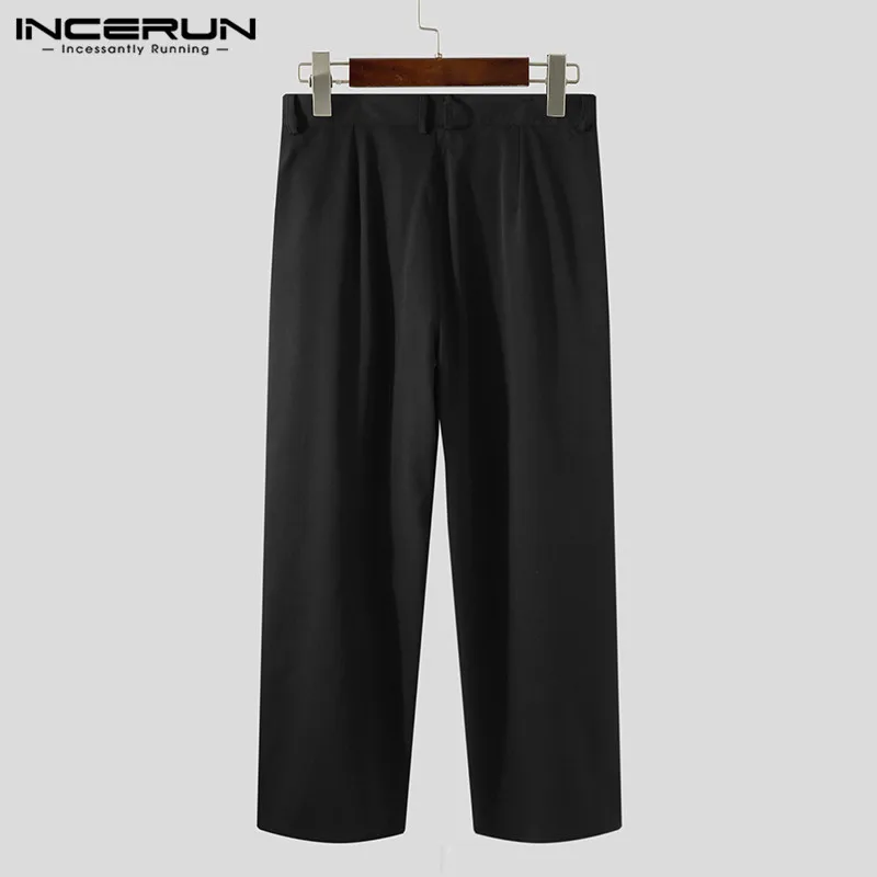 INCERUN 2024 Korean Style New Mens Trousers Casual All-match Wide Leg Long Pants Fashionable Street Solid Simple Pantalons S-5XL