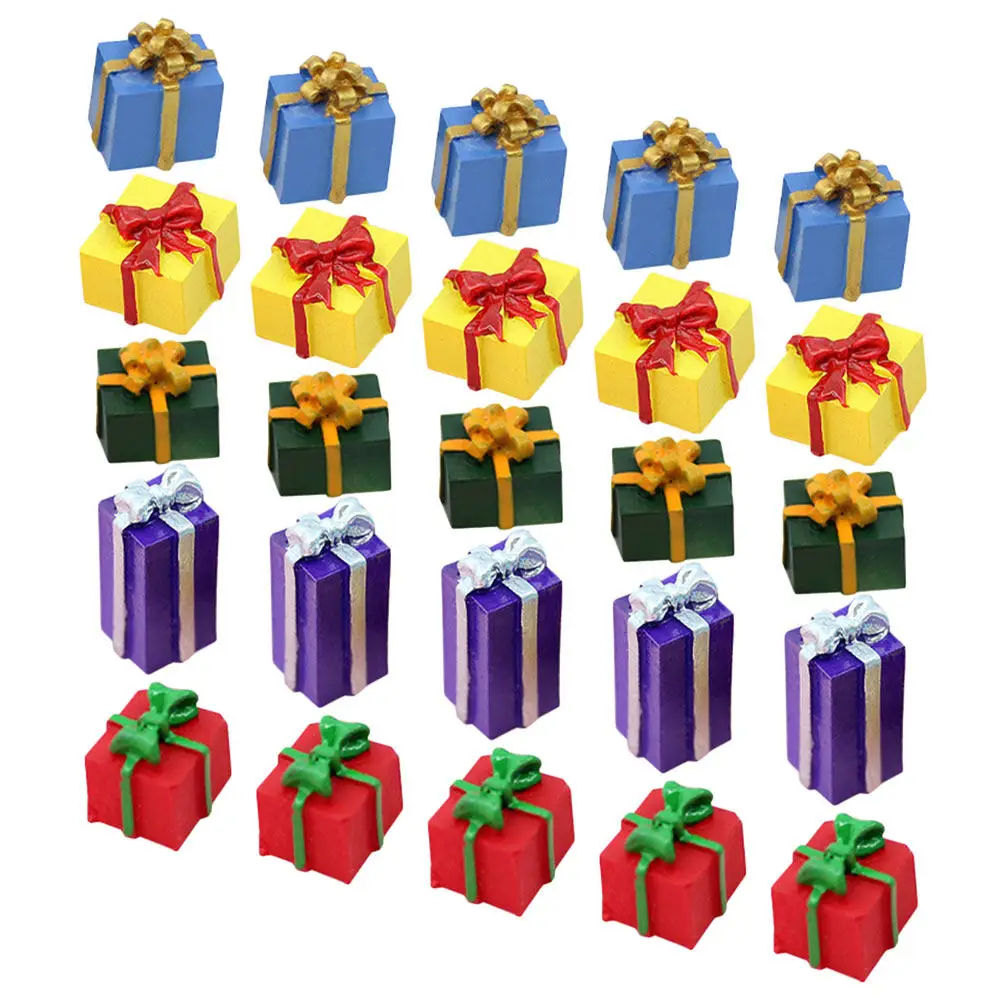 

40Pcs Mini Resin Christmas Ornament Set Simulation Present Boxes Festive Mini Decorations for Dollhouse DIY Craft Holiday