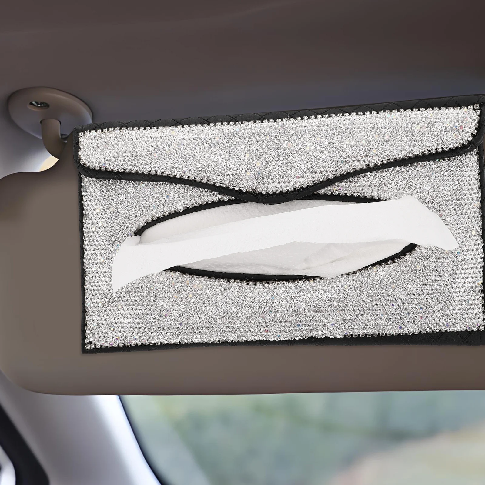

Crystal Rhinestone Car Tissue Holder Bling Sparkly Hanging Design Tissue Box Cover for Sun Visor Back Seat Organizer