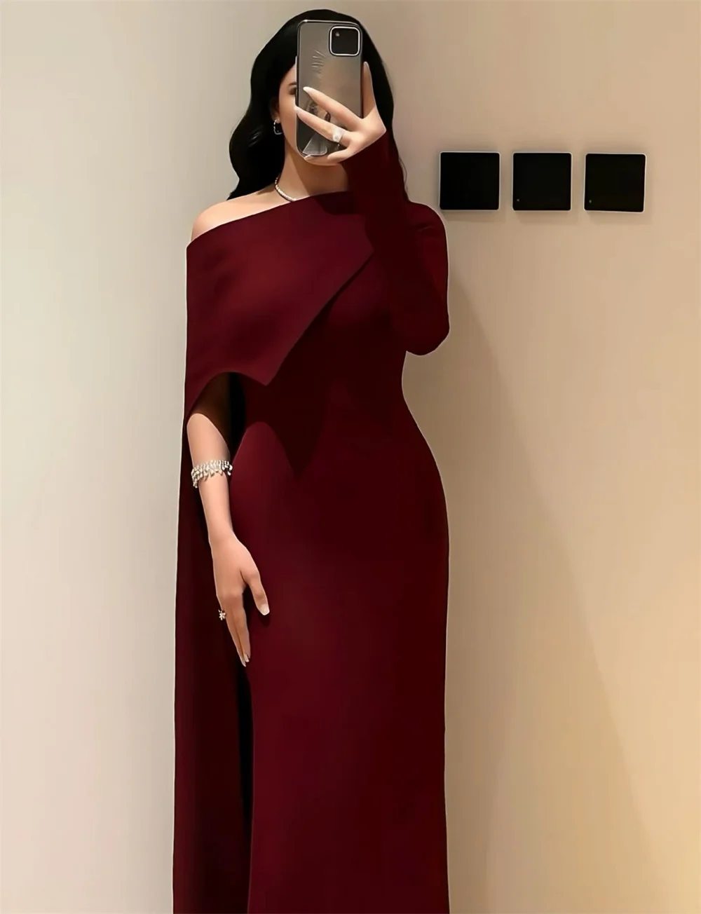 Elegante personalizado um ombro mulher vestido de festa manga longa sereia vestido de baile varredura trem novo vestido de baile novo 2025