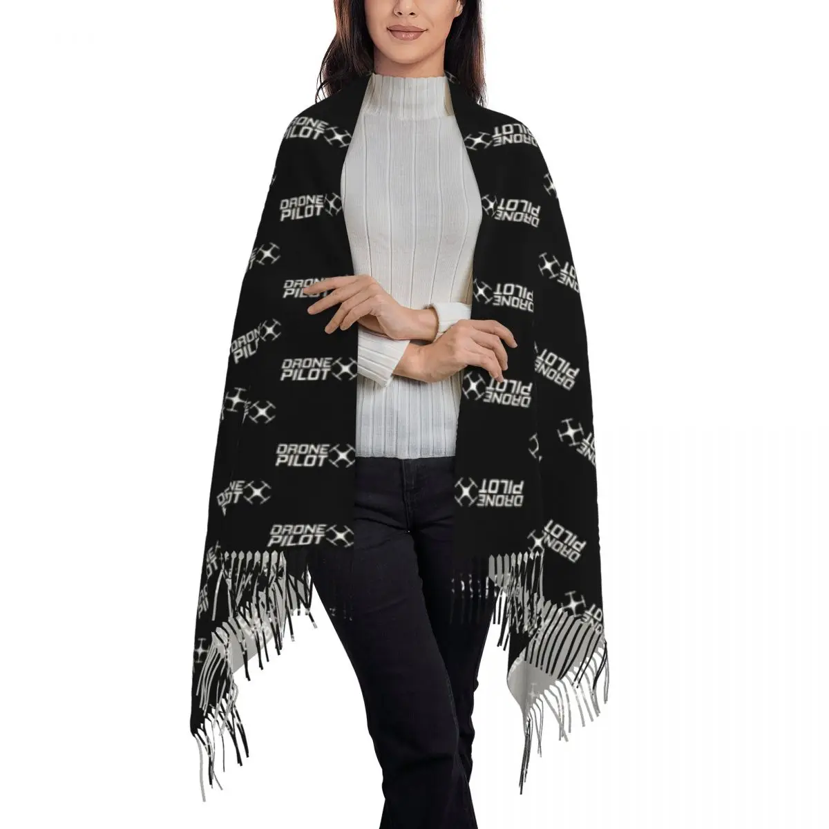 Drone Pilot Scarf Tassel Scarves Women Soft Warm Shawls and Wraps Long Fall Winter Shawl Wrap