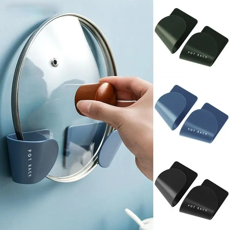 2Sets Wall Mounted Pot Lid Holder Kitchen Organizer Plastic Pan Cover Rack Storage
