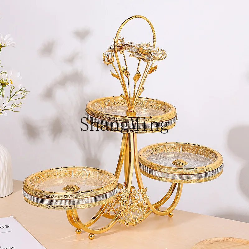 

PYH wrought iron glass golden fruit plate household goods snack cake plate light luxury high-end display plate