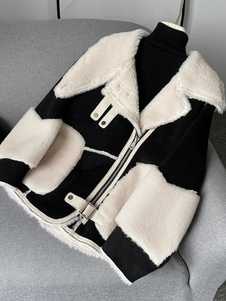 2023 New Fashion Women\'s Lamb Wool Fur Winter Loose Coat Female Girl Warm Sheep Shearling Jacket JT3316