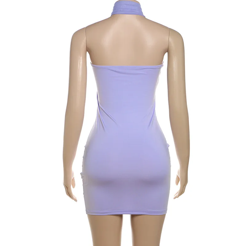 Halter Wide Strap Women's Bandage Skirt Ribbon High Waist Short Mini Purple Backless Sleeveless Summer Pure Desire Party Gown