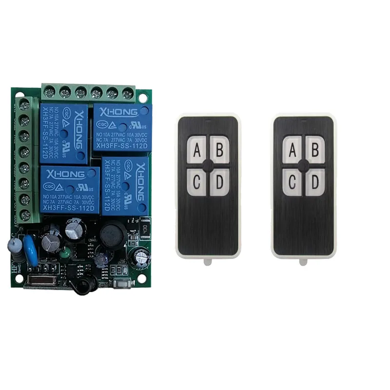 Interruttore Wireless 433Mhz AC110V 220V 4CH Modulo Ricevitore Radio Relè + Telecomando RF Trasmettitore 433Mhz per Cancello Auto Garage
