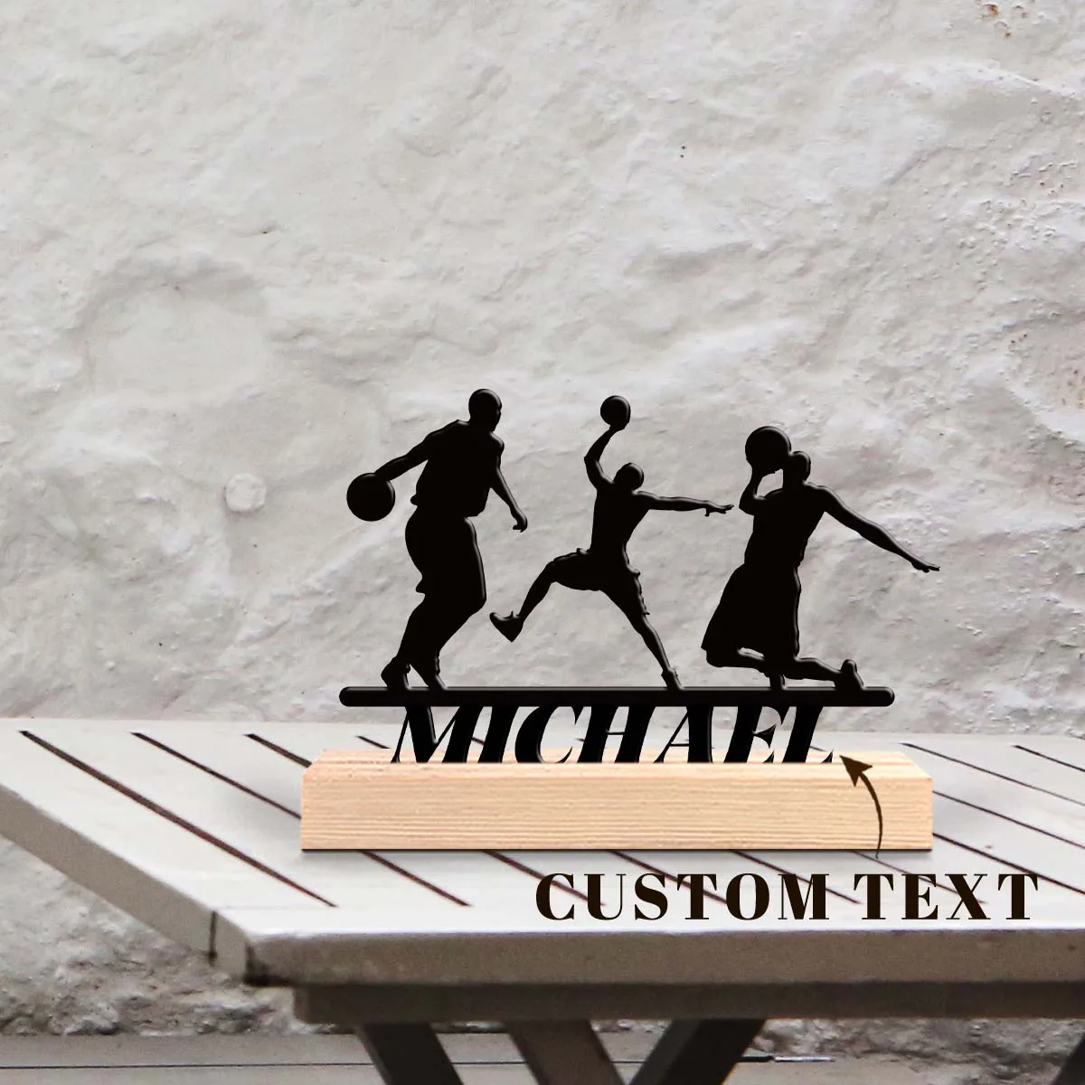 1pc Personalized Retro Iron Statue Decoration Custom Content With Wooden Base Art Decoration, Desktop Decoration