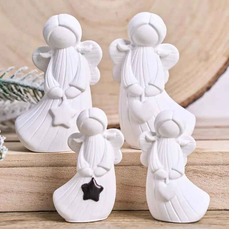 2Pcs DIY Handmade Angel Plaster Resin Moulds With Heart Star Designs 3D Angel Silicone Moulds Decorative Sculptures Craft