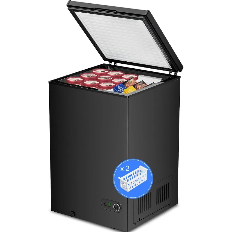 Congelador horizontal compacto de 3,5 pies cúbicos con 2 cestas extraíbles para el hogar, cocina, oficina, Bar, almacenamiento, puerta abierta superior independiente D