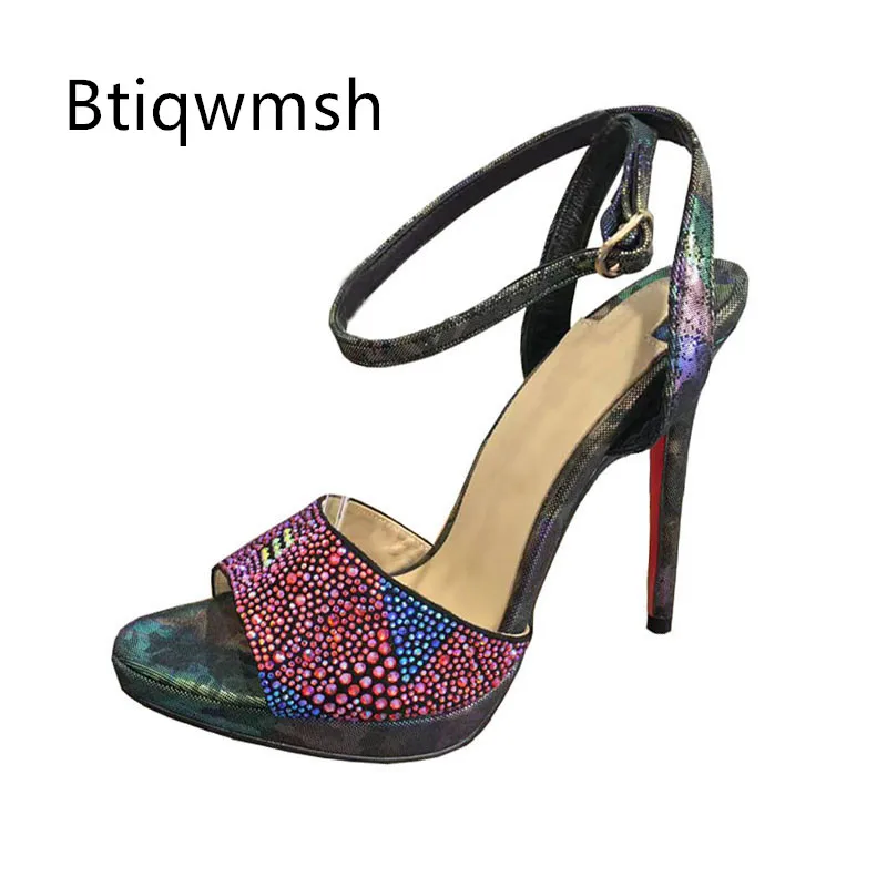 

2025 г. сандалии на платформе со стразами, женские пикантные туфли на высоком каблуке с открытым носком и ремешком на щиколотке