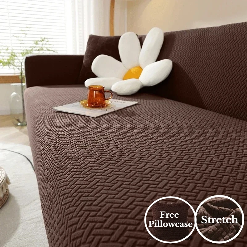 Jacquard-Sofabezug für Wohnzimmer, elastischer dicker Jacquard-Sofabezug für L-förmigen Ecksofabezug 1/2/3 Sitzer mit Kissenbezug