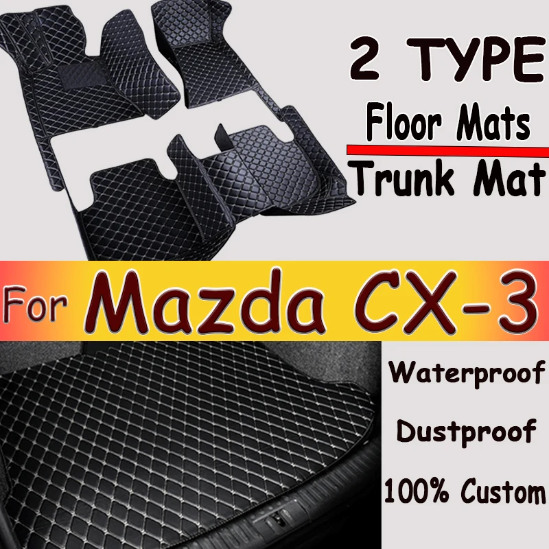 Car Floor Mats For Mazda CX-3 CX3 DK 2016~2022 Leather Luxury Mat Protective Rug Carpet Set Auto Interior Parts Car Accessories