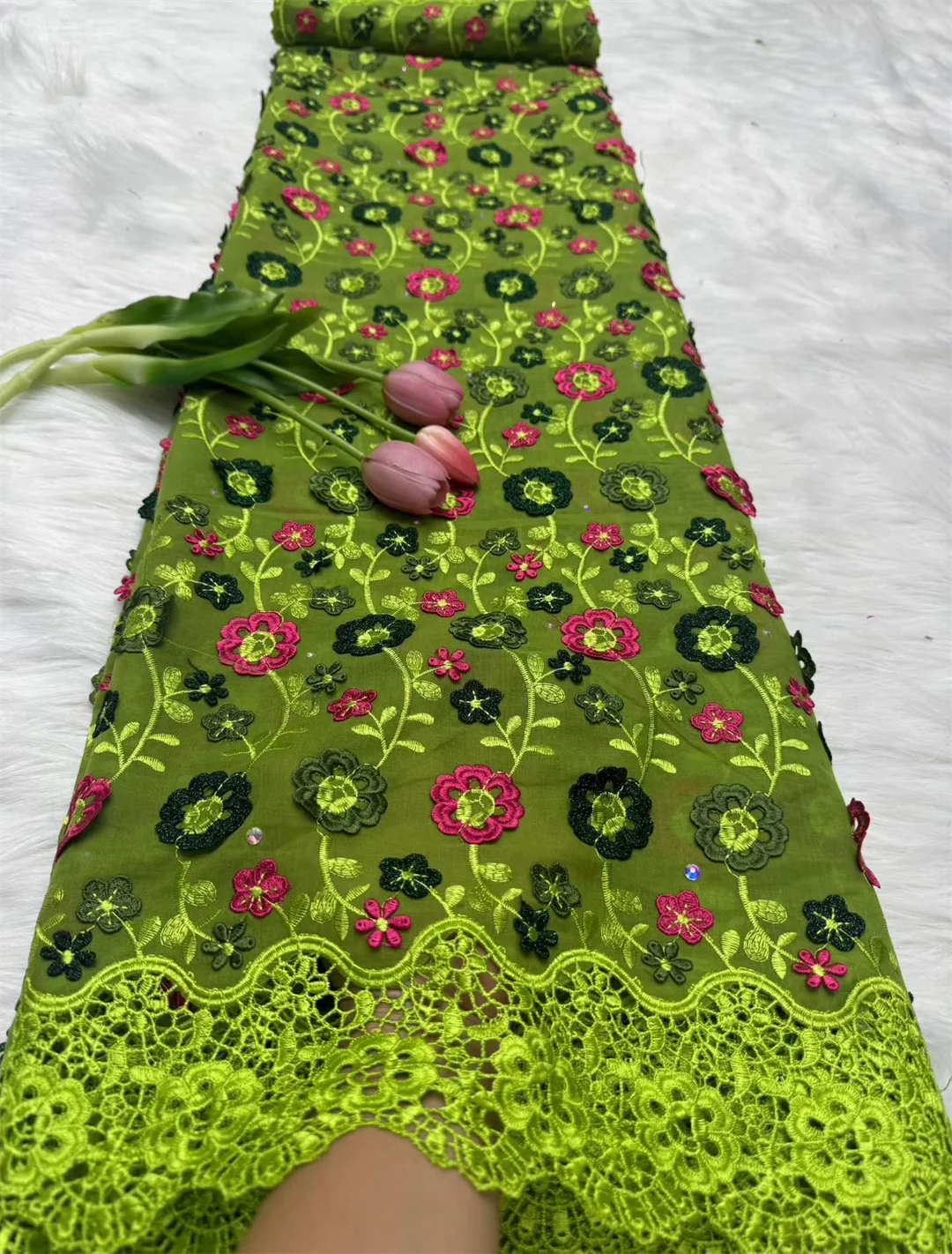 Nigerian Swiss Voile Lace Fabric with 3D Flower Applique And Stones Super Quality African Wedding Dress Lace 2026