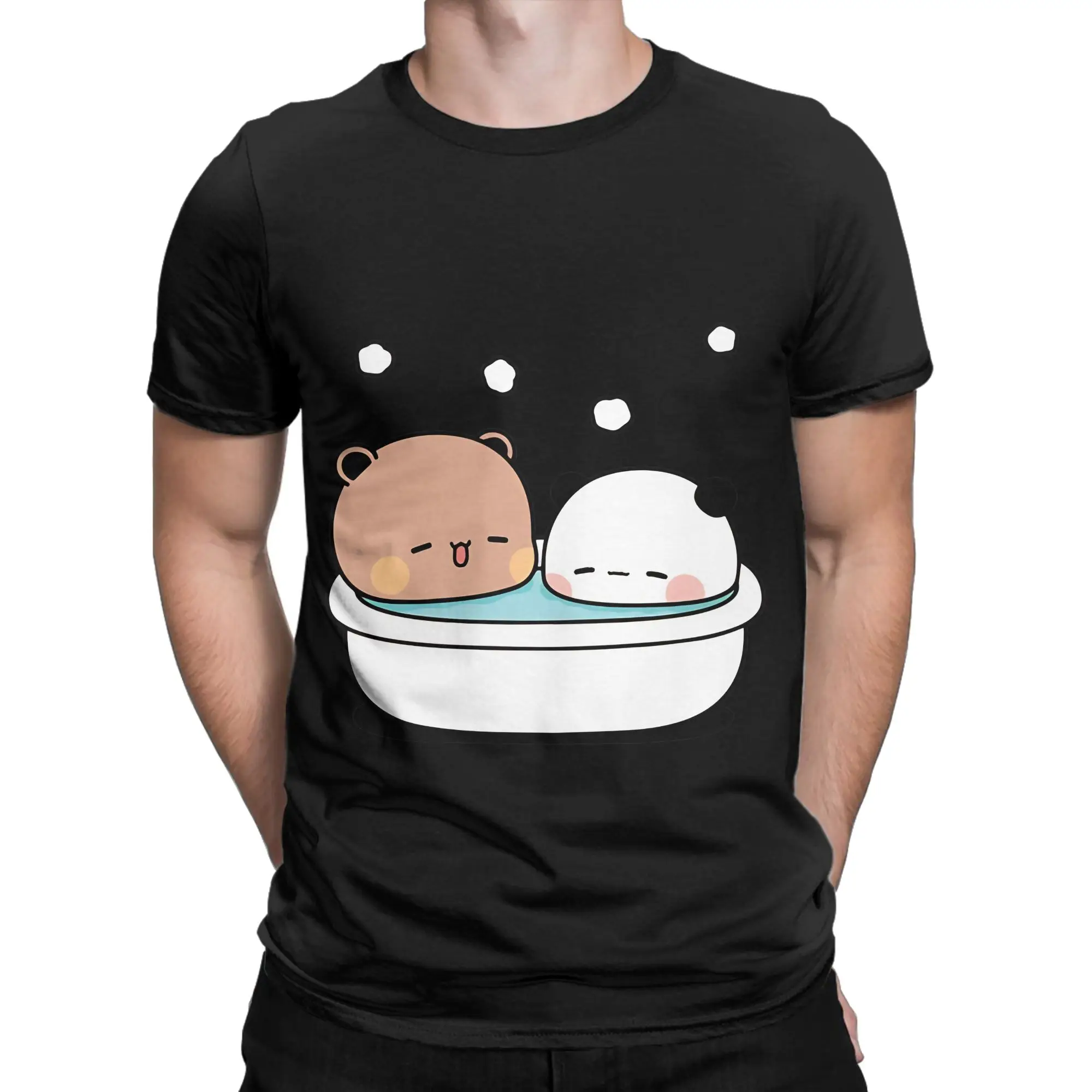 Bear and Panda shower Funny 100% Cotton T-Shirt bBubu Dudu Tees Tops For Men