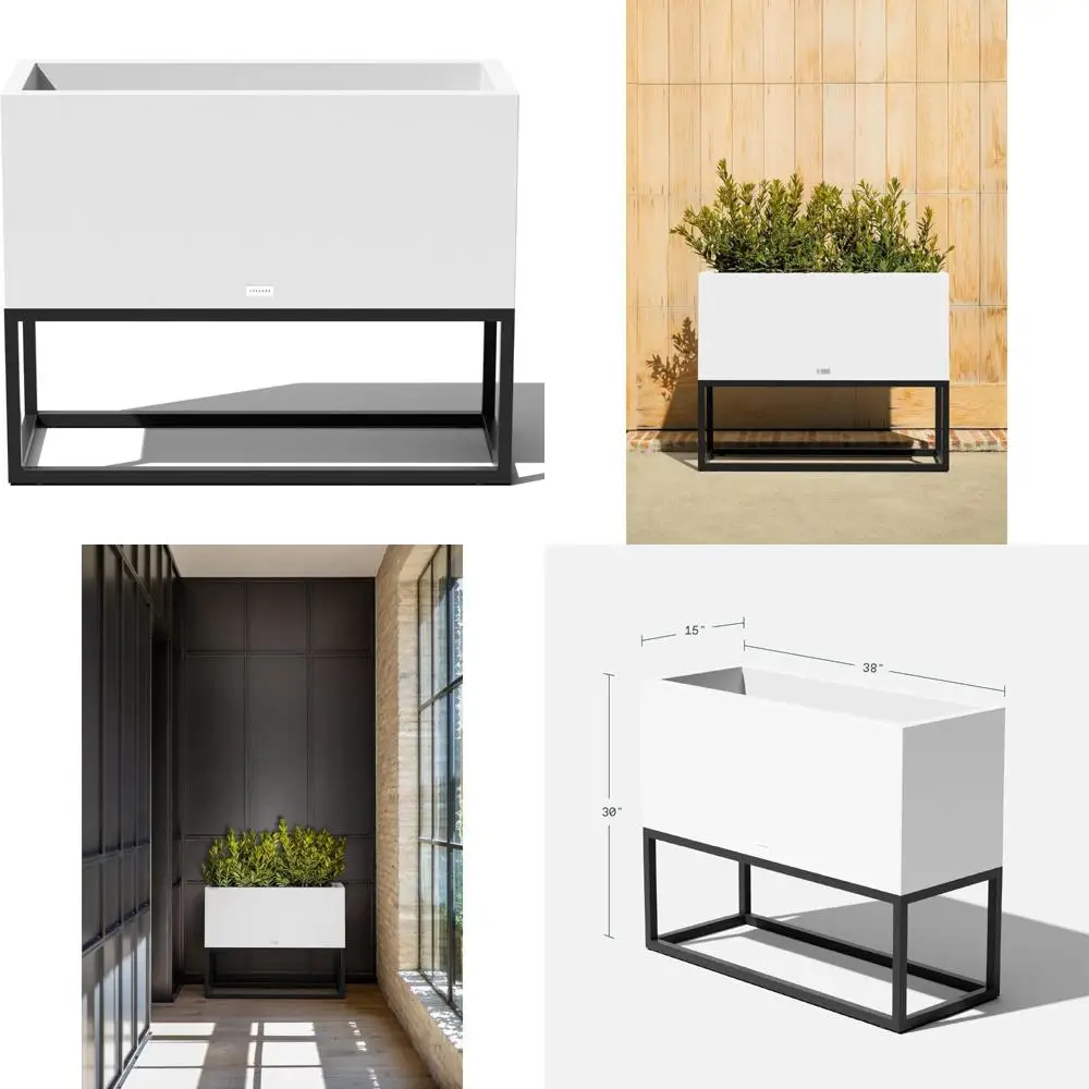 

Raised Long Box Planter for Outdoor Patio and Garden - Durable Weather-Resistant Aluminum Stand - Modern Decorative Planter for