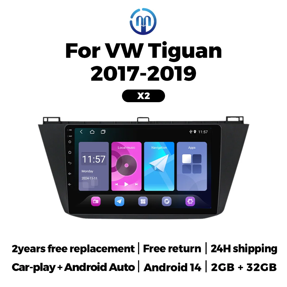 

Автомагнитола Navifly 10" Android 14 Carplay Auto для Volkswagen Tiguan 2 Mk 2016 2017 2018, 2 DIN, мультимедийный плеер, стереосистема