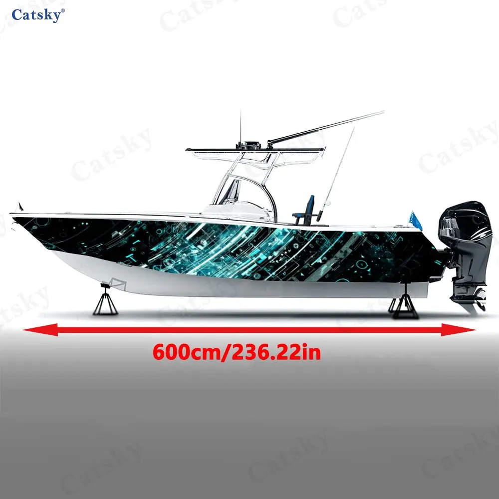Neon Circuit Stream Boat Stickers, PVC Waterproof Durable Vinyl Wrap Decals for Fishing Boats, Durable and Stylish Design