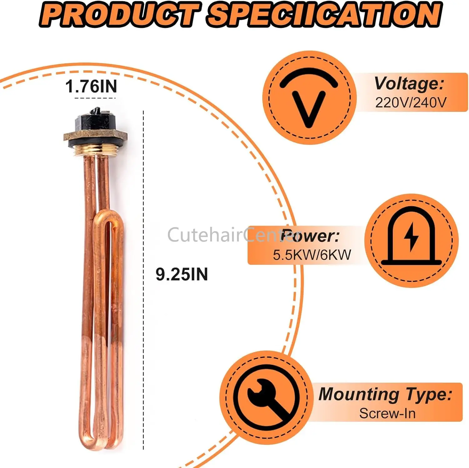 Substituição do elemento aquecedor de água, HE 55220, 22V, 240V, 5.5kW, 6kW, apto para Ecosmart ECO POU 6, ECO 8, ECO 11, Eemax HA013240, HA011240