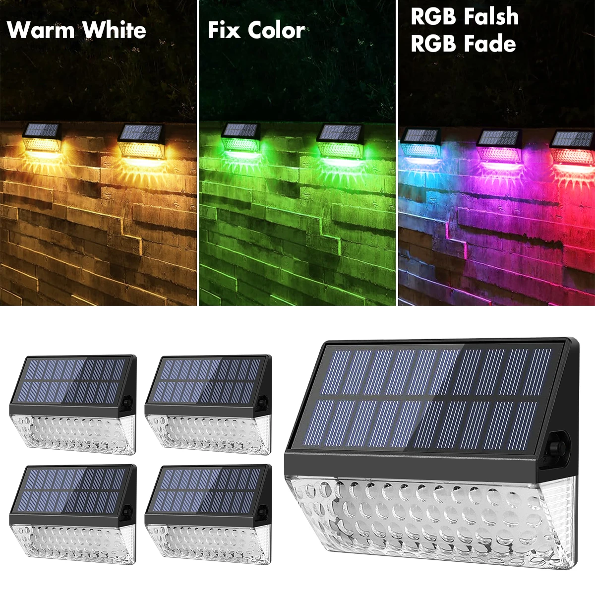 Upgraded Solar Fence Lights Outdoor Solar Deck Light Waterproof Dusk to Dawn Warm White/RGB Solar Powered LED Decor Lights