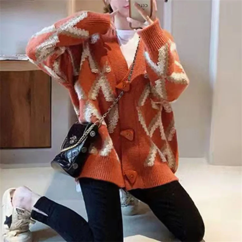 

Autumn Winter New Sweater Women's Thickened Korean Style Coat Loose Lazy Jackets Foreign Style Female Outerwear Top E2737