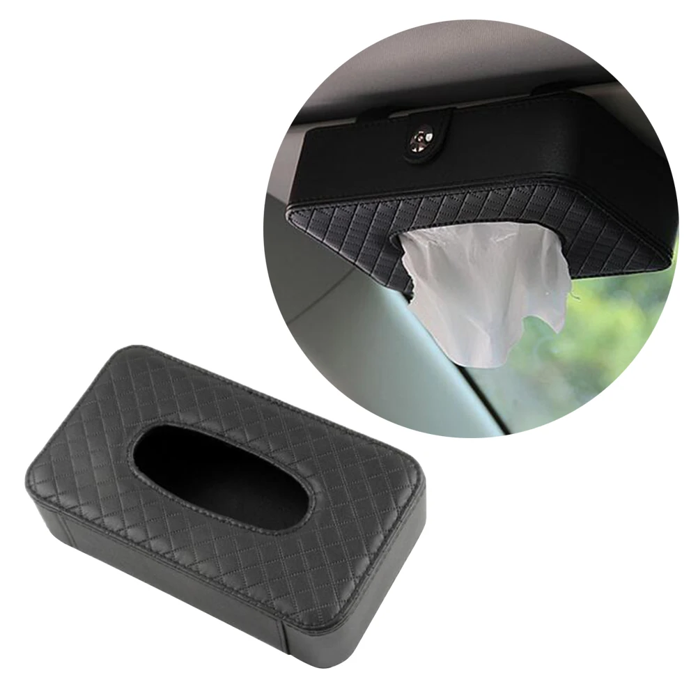 

Tissue Container PU Facial Box Cover Geometry Rectangular Napkin Holder for Home Office Car (Black)