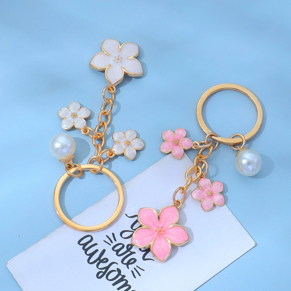 Niedliche Blumen-Anhänger Schlüsselanhänger mit Perle Metall-Schlüsselhalter Handtaschen-Deko Accessoires Mädchen Geburtstagsgeschenke – Detail 5