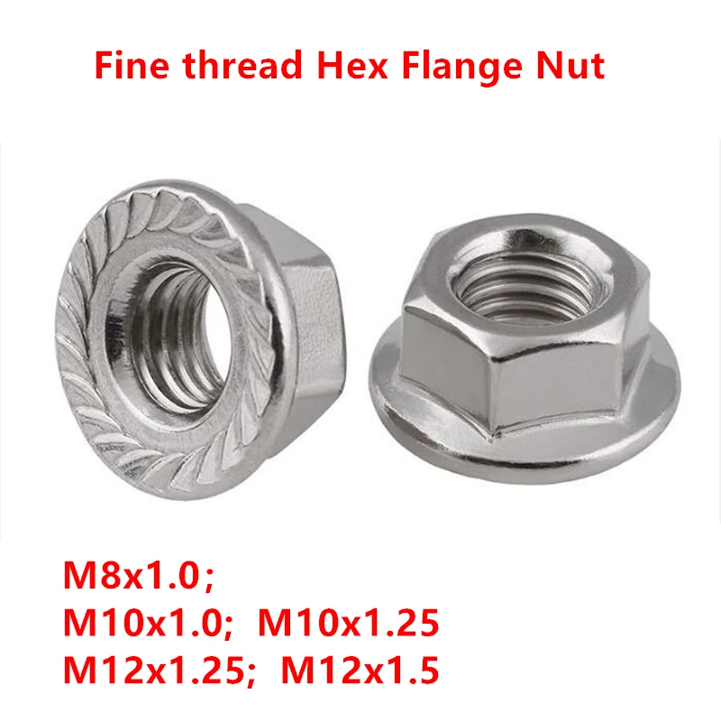 

5/2pcs DIN6923 M8x1.0 M10x1.0 M10x1.25 M12x1.25 M12x1.5 fine thread Flanged Hex Nut Hexagon Flange nut Serrated Locking Locknuts