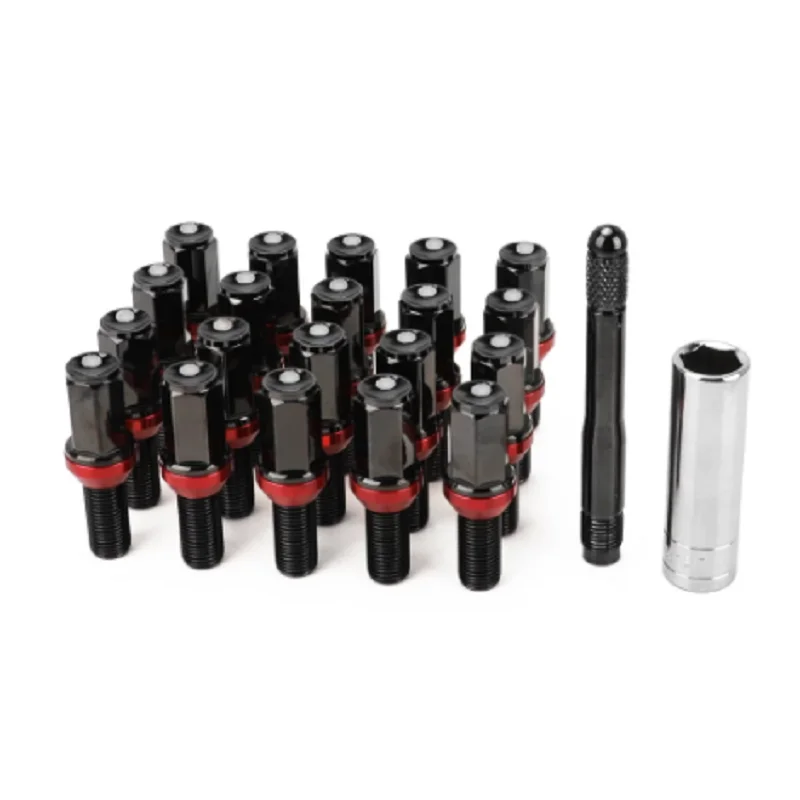 20PCS lug bolt 28MM Extended Wheel Studs Conical Seat M14*1.5 Wheel Bolts Lug Nuts With Caps For Bolts Sleeve Type Dowel Pin